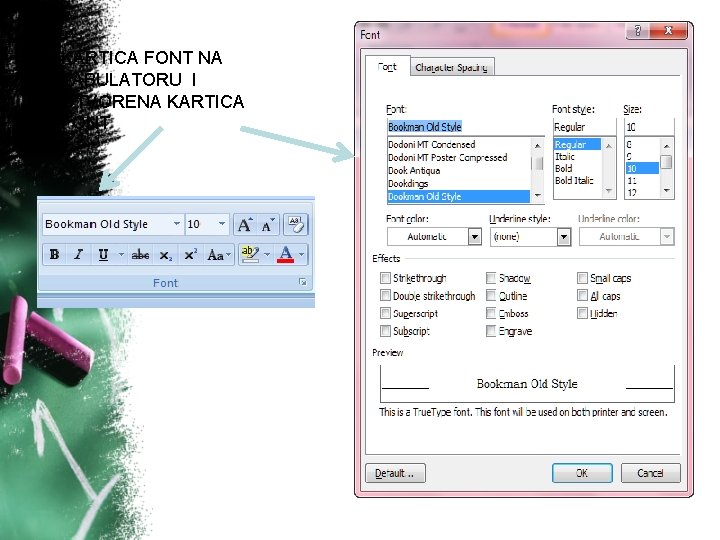 KARTICA FONT NA TABULATORU I OTVORENA KARTICA FONT 