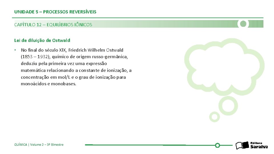 UNIDADE 5 – PROCESSOS REVERSÍVEIS CAPÍTULO 12 – EQUILÍBRIOS IÔNICOS Lei de diluição de