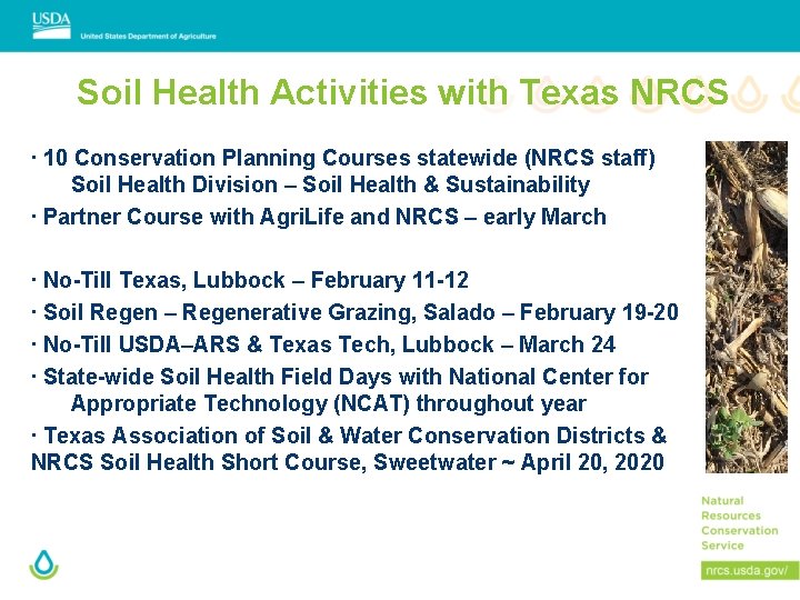 Soil Health Activities with Texas NRCS ∙ 10 Conservation Planning Courses statewide (NRCS staff)
