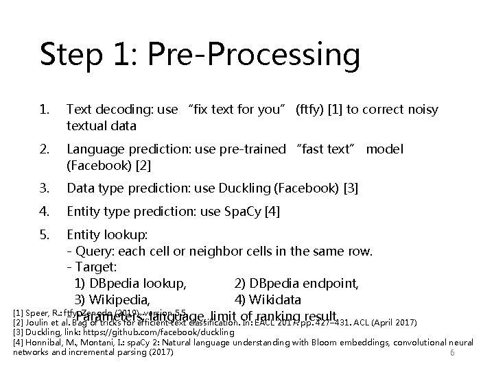 Step 1: Pre-Processing 1. Text decoding: use “fix text for you” (ftfy) [1] to