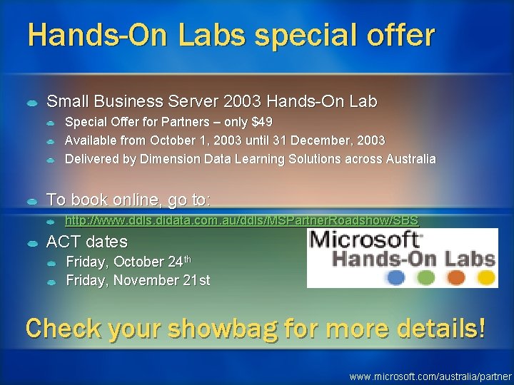 Hands-On Labs special offer Small Business Server 2003 Hands-On Lab Special Offer for Partners