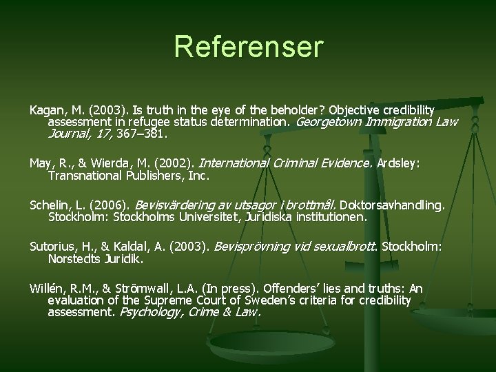 Referenser Kagan, M. (2003). Is truth in the eye of the beholder? Objective credibility