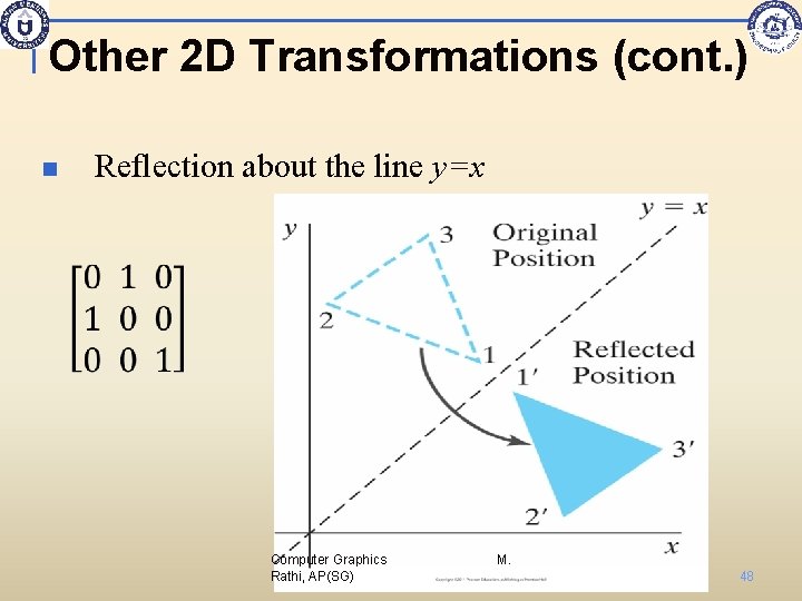 Other 2 D Transformations (cont. ) n Reflection about the line y=x Computer Graphics