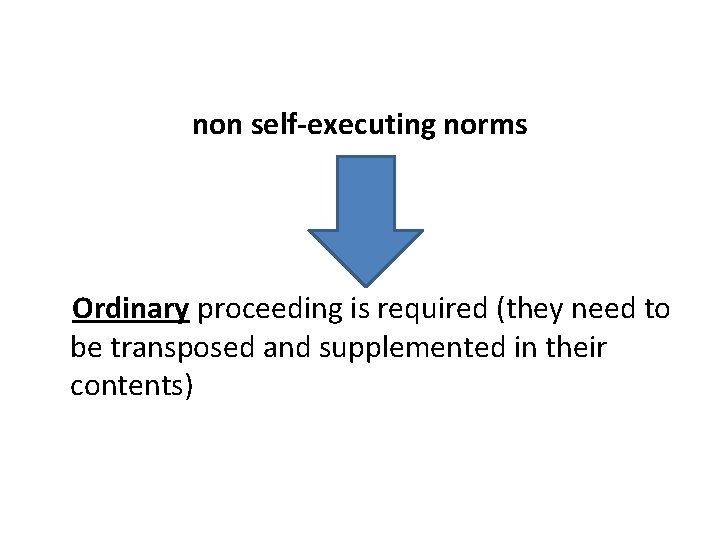 non self-executing norms Ordinary proceeding is required (they need to be transposed and supplemented