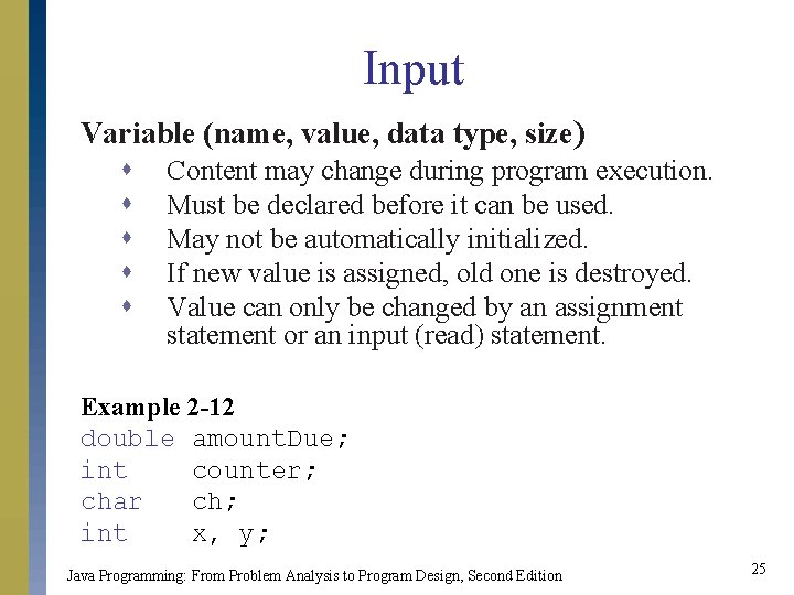 Input Variable (name, value, data type, size) s s s Content may change during Input Variable (name, value, data type, size) s s s Content may change during
