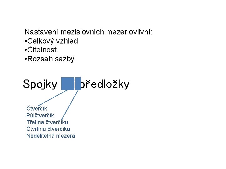 Nastavení mezislovních mezer ovlivní: • Celkový vzhled • Čitelnost • Rozsah sazby Spojky i