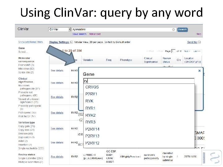 Using Clin. Var: query by any word 