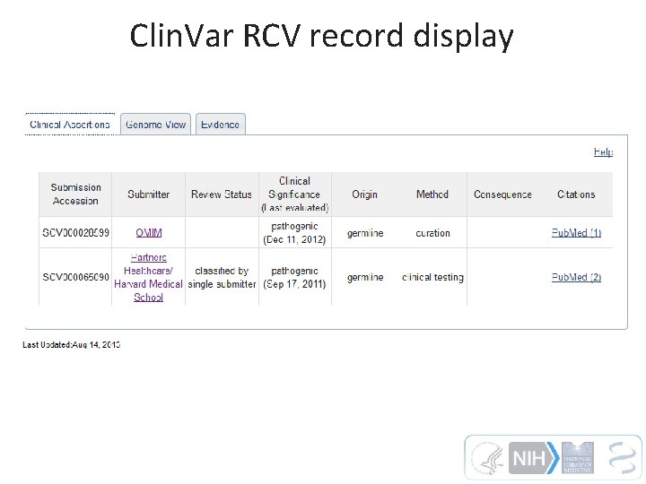 Clin. Var RCV record display 
