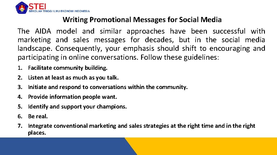 Writing Promotional Messages for Social Media The AIDA model and similar approaches have been