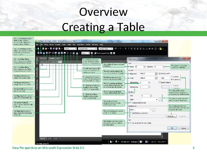 Overview Creating a Table New Perspectives on Microsoft Expression Web 3. 0 4 Overview Creating a Table New Perspectives on Microsoft Expression Web 3. 0 4