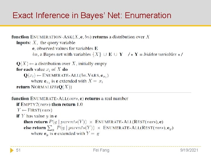 Exact Inference in Bayes’ Net: Enumeration 51 Fei Fang 9/19/2021 