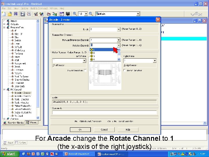 For Arcade change the Rotate Channel to 1 (the x-axis of the right joystick)