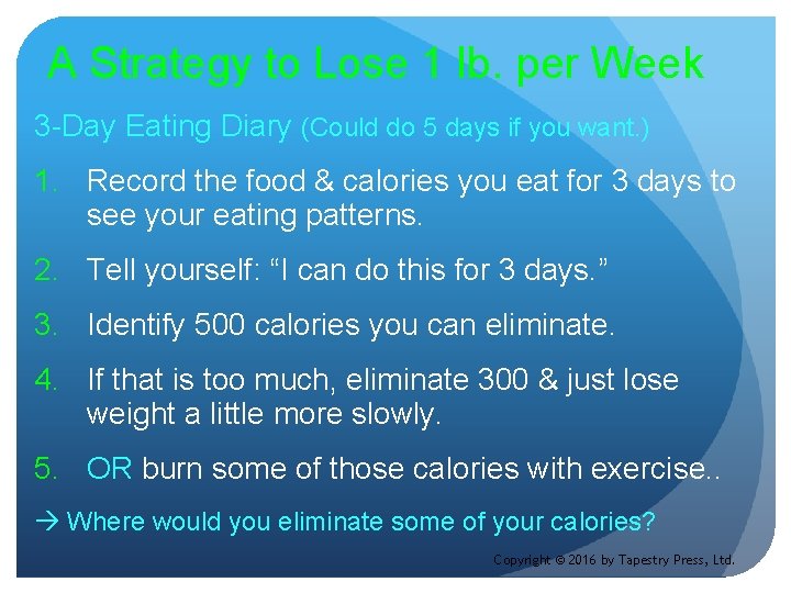 A Strategy to Lose 1 lb. per Week 3 -Day Eating Diary (Could do