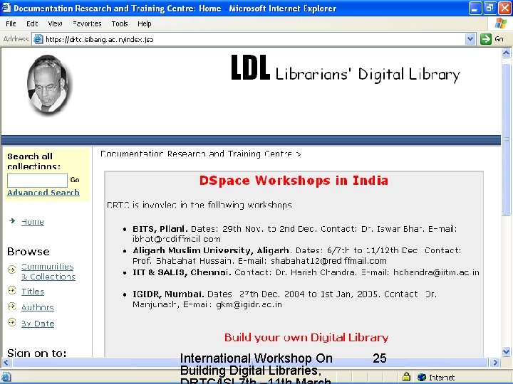 International Workshop On Building Digital Libraries, 25 