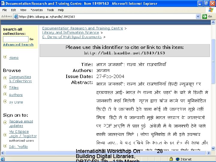 International Workshop On Building Digital Libraries, 28 