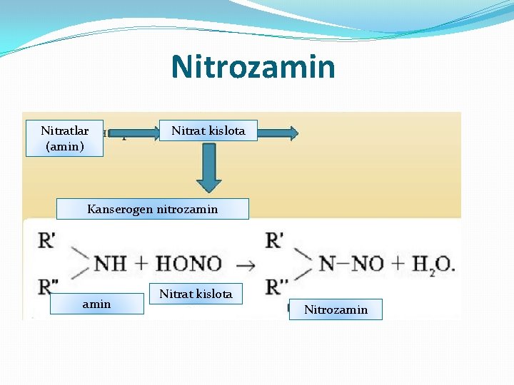 Nitrozamin Nitratlar (amin) Nitrat kislota Kanserogen nitrozamin Nitrat kislota Nitrozamin 