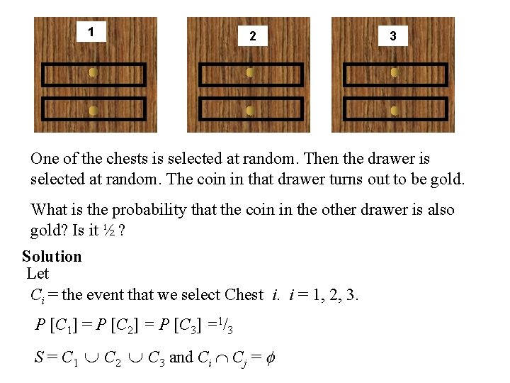 1 2 3 One of the chests is selected at random. Then the drawer