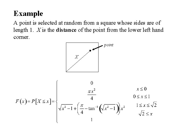 Example A point is selected at random from a square whose sides are of