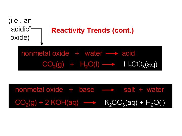 (i. e. , an “acidic” oxide) Reactivity Trends (cont. ) nonmetal oxide + water