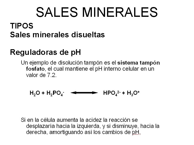 SALES MINERALES TIPOS Sales minerales disueltas Reguladoras de p. H 