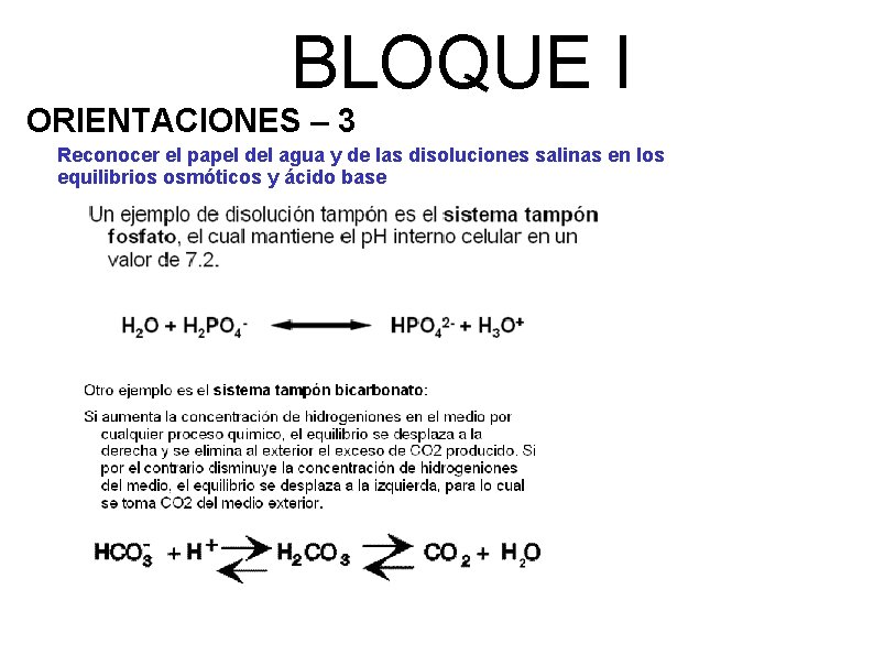 BLOQUE I ORIENTACIONES – 3 Reconocer el papel del agua y de las disoluciones