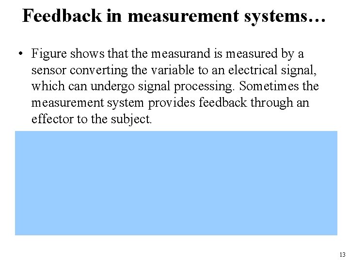 Feedback in measurement systems… • Figure shows that the measurand is measured by a