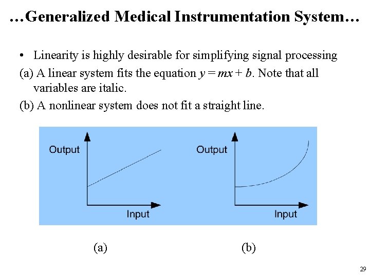 …Generalized Medical Instrumentation System… • Linearity is highly desirable for simplifying signal processing (a)