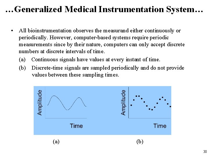 …Generalized Medical Instrumentation System… • All bioinstrumentation observes the measurand either continuously or periodically.