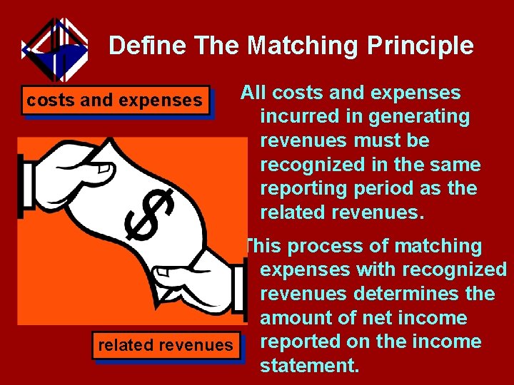 Define The Matching Principle costs and expenses All costs and expenses incurred in generating