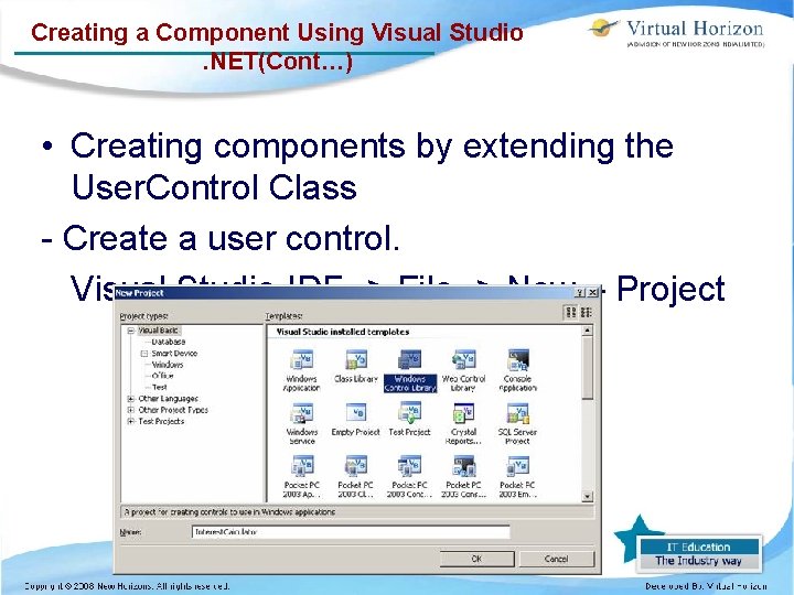 Creating a Component Using Visual Studio. NET(Cont…) • Creating components by extending the User.