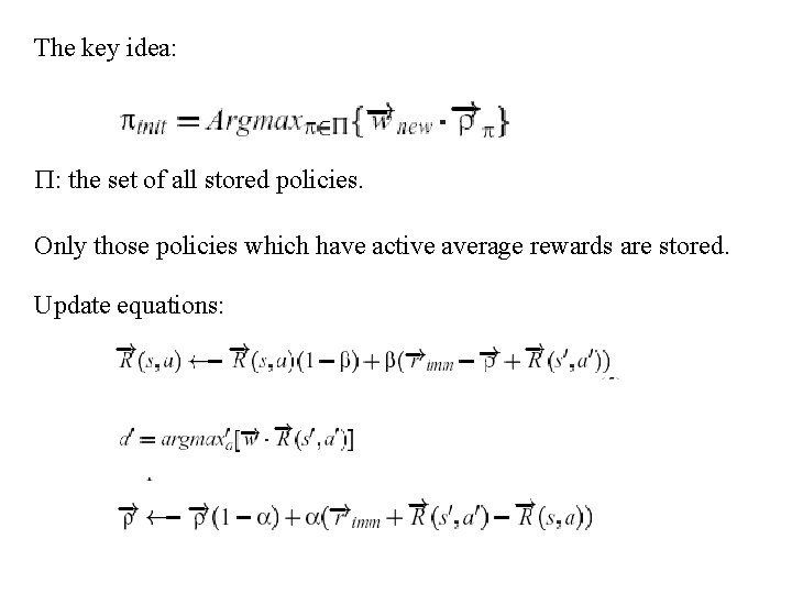 The key idea: : the set of all stored policies. Only those policies which