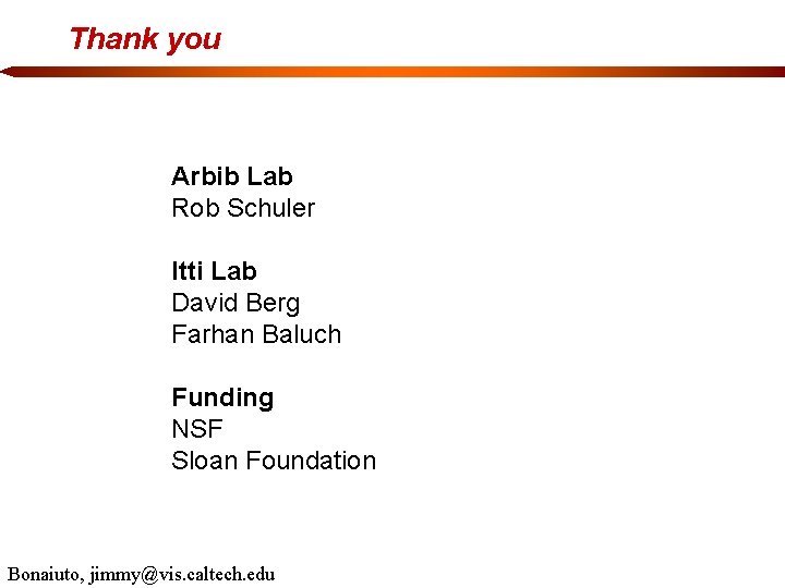 Thank you Arbib Lab Rob Schuler Itti Lab David Berg Farhan Baluch Funding NSF