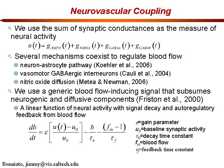 Neurovascular Coupling We use the sum of synaptic conductances as the measure of neural
