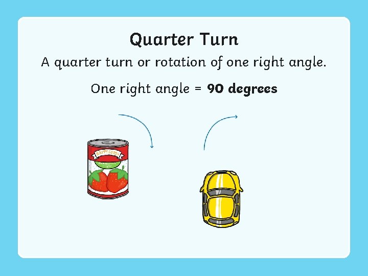 Quarter Turn A quarter turn or rotation of one right angle. One right angle