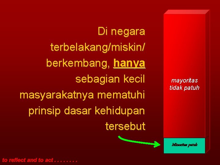 Di negara terbelakang/miskin/ berkembang, hanya sebagian kecil masyarakatnya mematuhi prinsip dasar kehidupan tersebut mayoritas