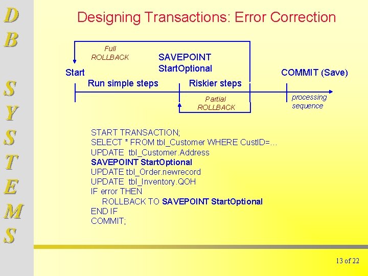 D B S Y S T E M S Designing Transactions: Error Correction Full