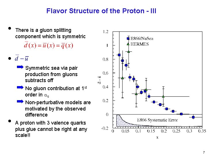 Flavor Structure of the Proton - III • • There is a gluon splitting