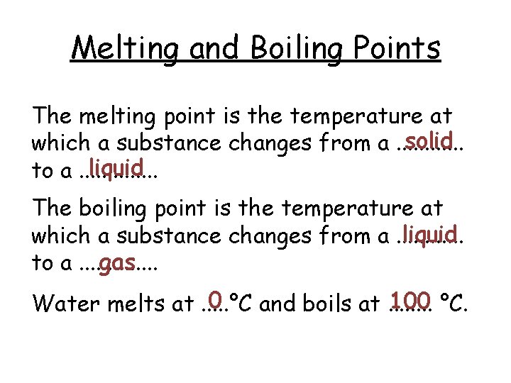 Melting and Boiling Points The melting point is the temperature at solid which a