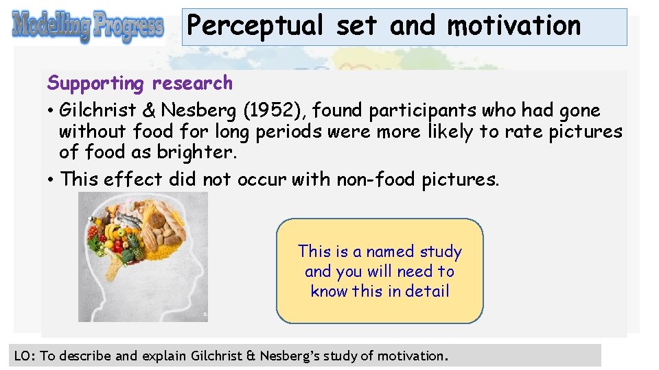 Perceptual set and motivation Supporting research • Gilchrist & Nesberg (1952), found participants who