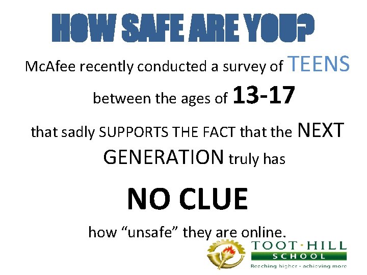 HOW SAFE ARE YOU? Mc. Afee recently conducted a survey of TEENS between the