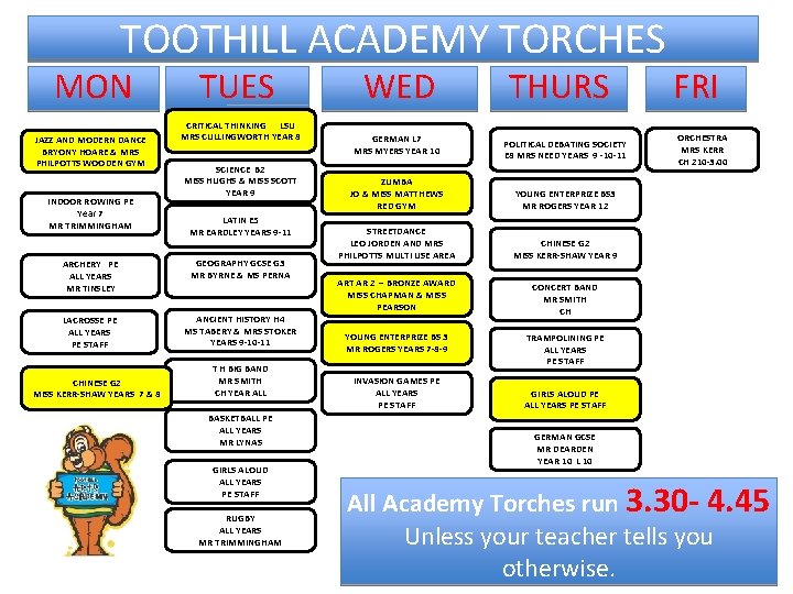 TOOTHILL ACADEMY TORCHES MON JAZZ AND MODERN DANCE BRYONY HOARE & MRS PHILPOTTS WOODEN
