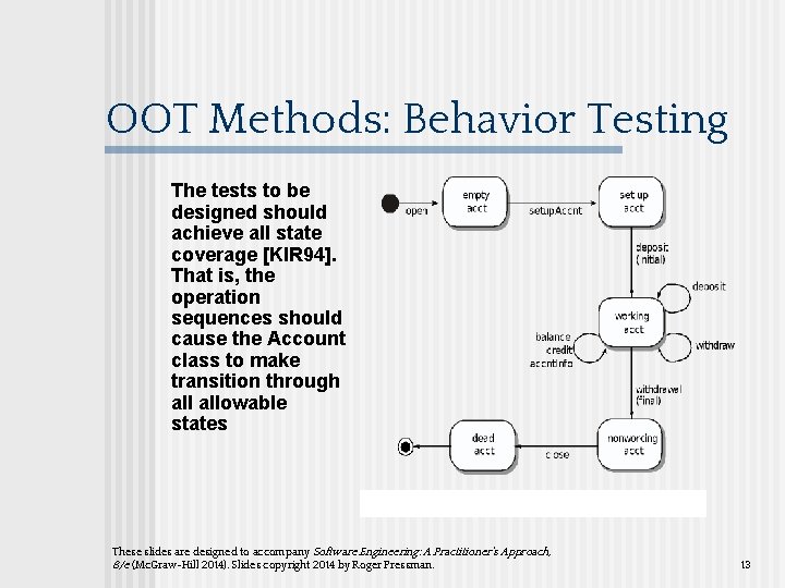 OOT Methods: Behavior Testing The tests to be designed should achieve all state coverage