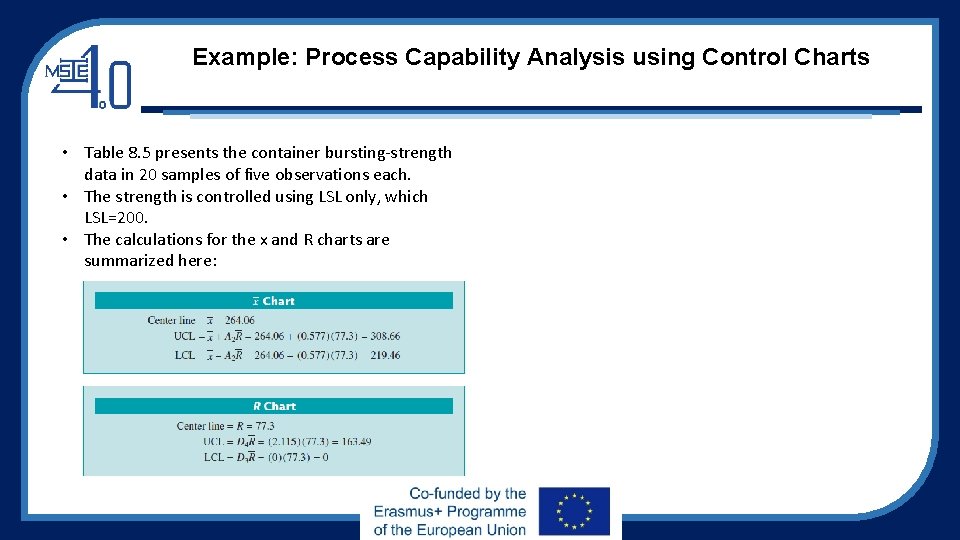 Example: Process Capability Analysis using Control Charts • Table 8. 5 presents the container Example: Process Capability Analysis using Control Charts • Table 8. 5 presents the container