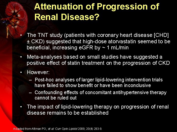 Attenuation of Progression of Renal Disease? • The TNT study (patients with coronary heart