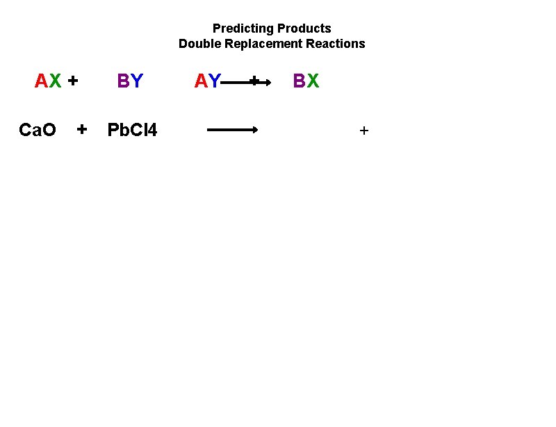 Predicting Products Double Replacement Reactions AX + Ca. O + BY Pb. Cl 4