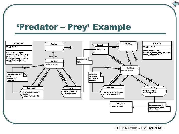 ‘Predator – Prey’ Example Predator_class Perishing Prey_Class Perishing Succumb Energy: number Energy : number