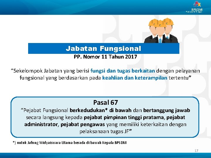 BPSDM Profesional & Terdepan Jabatan Fungsional PP. Nomor 11 Tahun 2017 “Sekelompok Jabatan yang