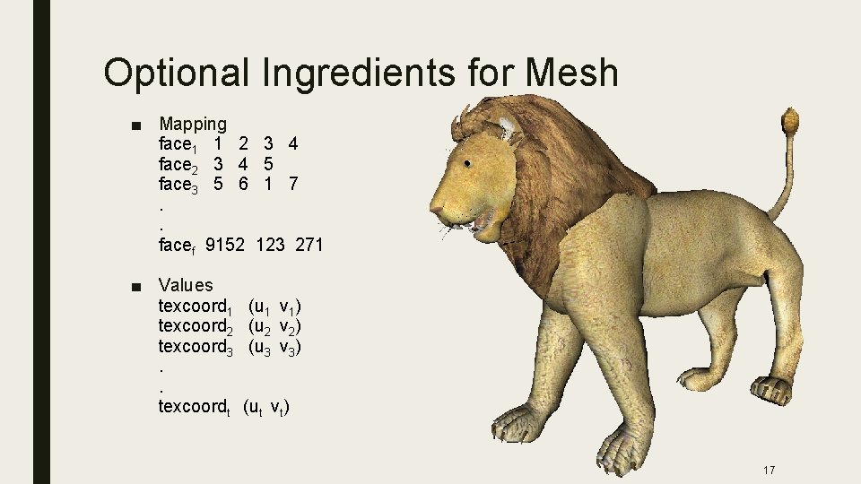 Optional Ingredients for Mesh ■ Mapping face 1 1 2 face 2 3 4