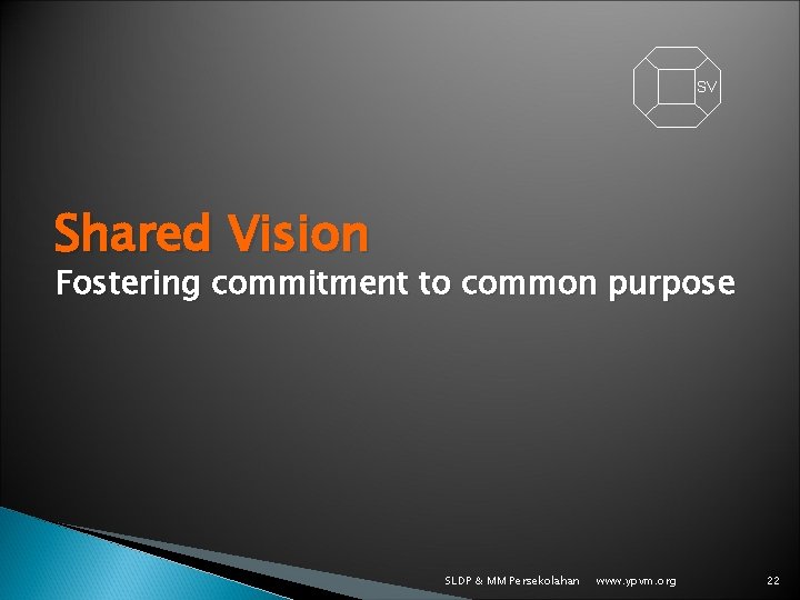 SV Shared Vision Fostering commitment to common purpose SLDP & MM Persekolahan www. ypvm.