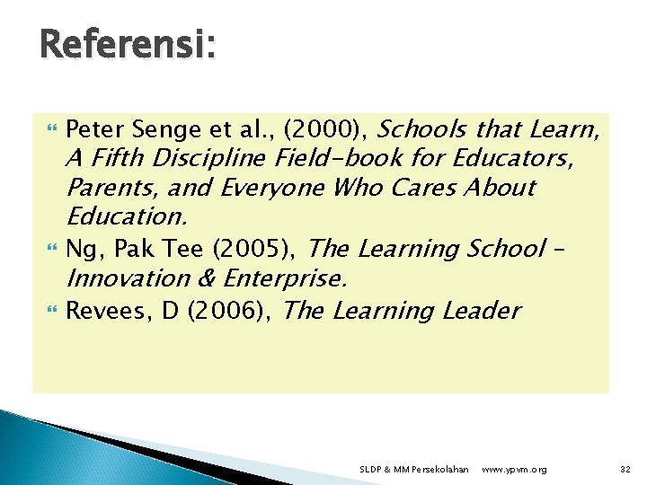 Referensi: Peter Senge et al. , (2000), Schools that Learn, A Fifth Discipline Field-book